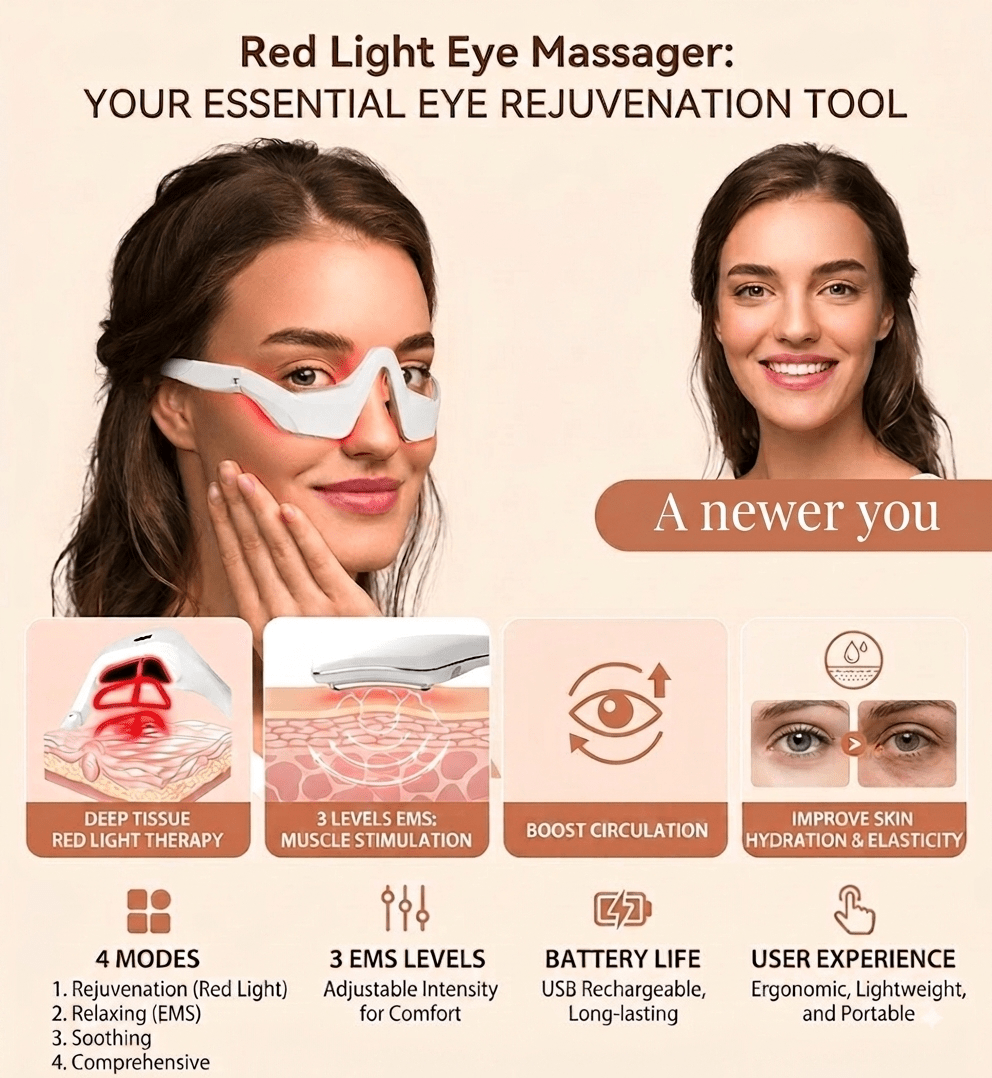 EMS Under-Eye Massager with Microcurrent & Red Light Therapy - KZ Beauty & Wellness